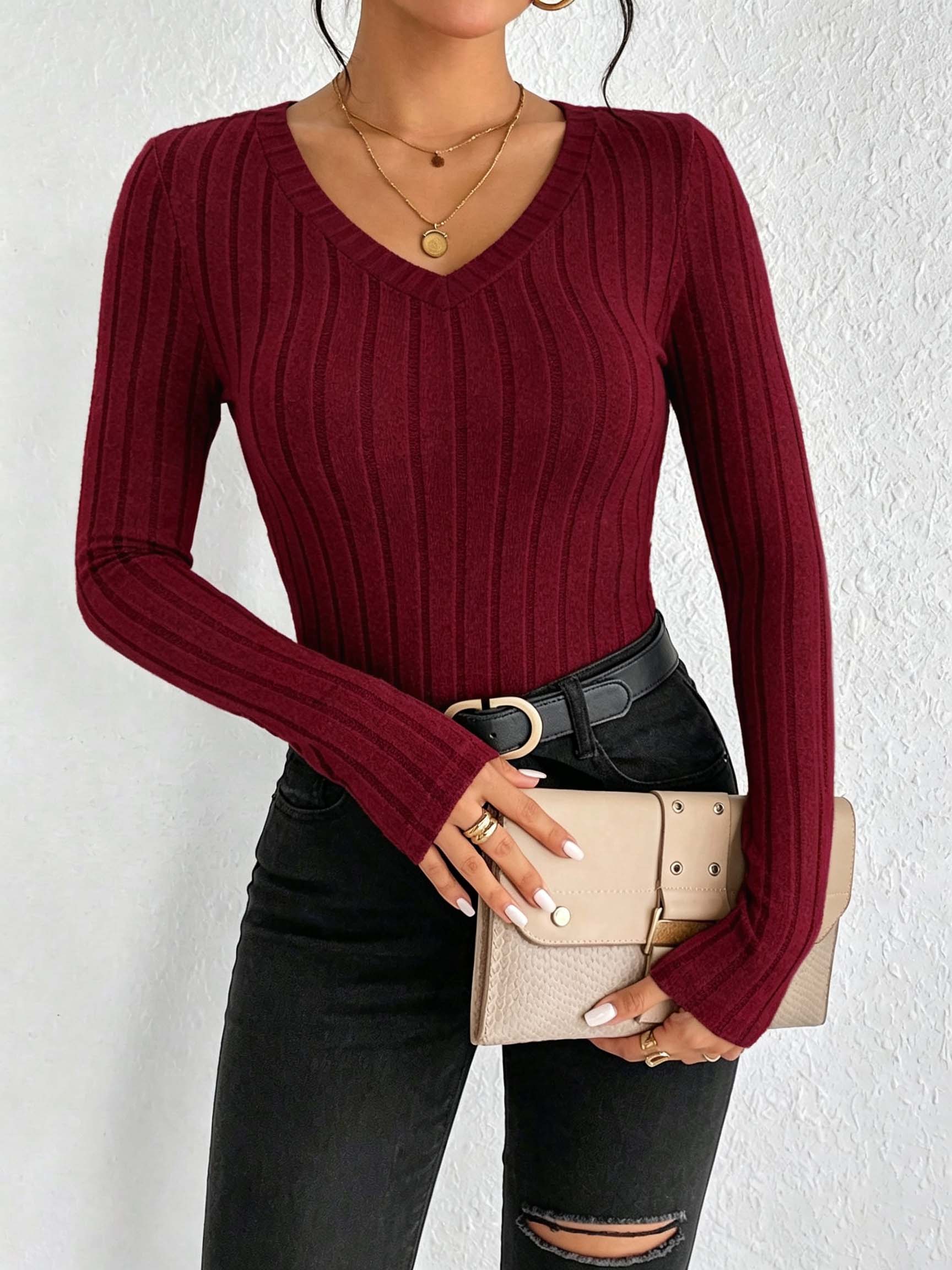 Women Solid V‑Neck Ribbed Knit - огляд і ціна Golf Tees
